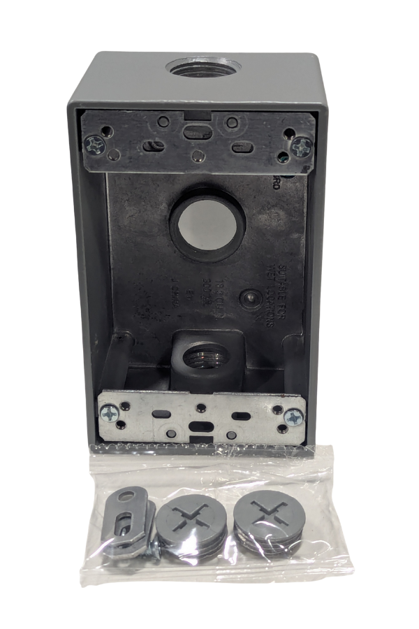 Receptacle/Power Box - 1 Gang - Weatherproof - 3-Hole - Gray