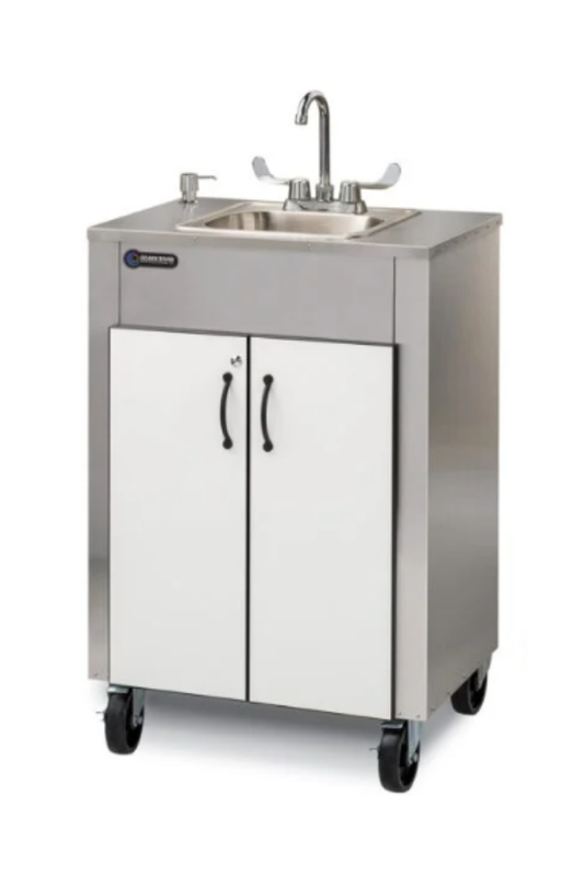 Portable Sink w/ Hot Water Heater - Stainless Steel/White-Black Doors