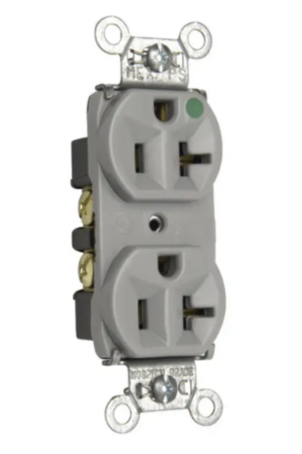 Receptacle - Heavy Duty Hospital-Grade Duplex  Back and Side Wire, 20A, 125VAC, Gray