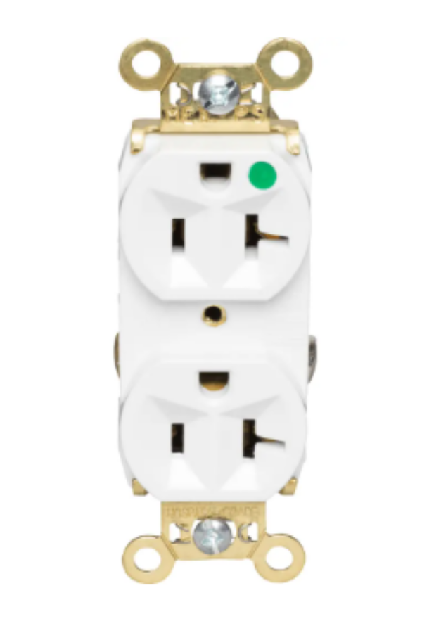 Receptacle - Heavy Duty Hospital-Grade Duplex  Back and Side Wire, 20A, 125VAC, White
