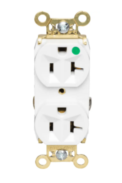 Receptacle - Heavy Duty Hospital-Grade Duplex  Back and Side Wire, 20A, 125VAC, White