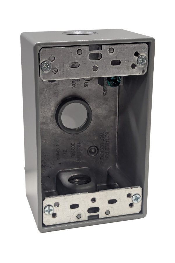 Receptacle/Power Box - 1 Gang - Weatherproof - 3-Hole - Gray
