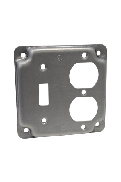 Receptacle/Switch Cover - 2 Gang - Combination Toggle/Duplex - Steel - 4"x4"