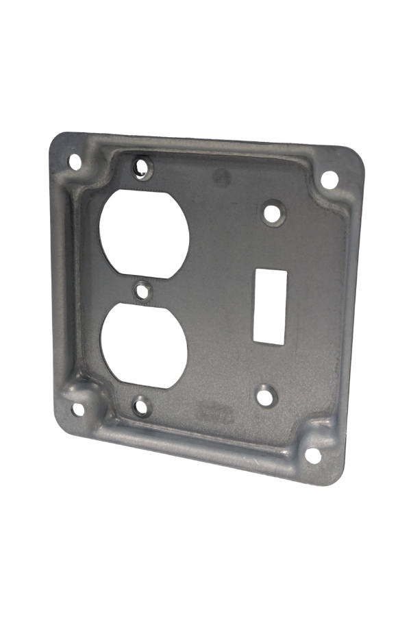 Receptacle/Switch Cover - 2 Gang - Combination Toggle/Duplex - Steel - 4"x4"