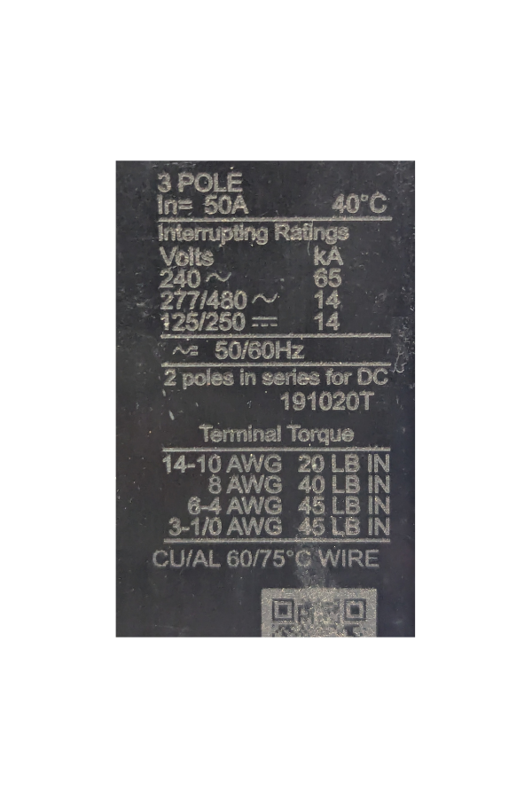 Industrial Circuit Breaker - 3 Pole - 50A - 277/480VAC