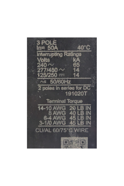 Industrial Circuit Breaker - 3 Pole - 50A - 277/480VAC