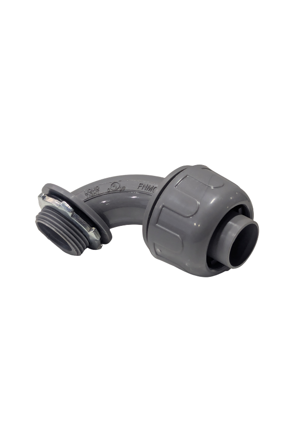 Nylon Connector - 3/4" - 90° Bend - Liquid Tight - Gray