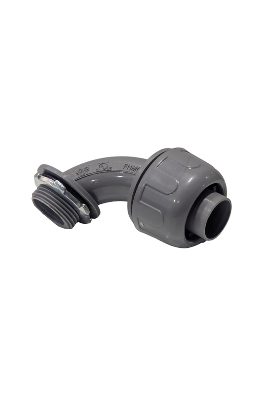 Nylon Connector - 3/4" - 90° Bend - Liquid Tight - Gray