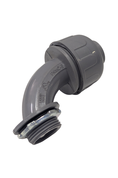 Nylon Connector - 3/4" - 90° Bend - Liquid Tight - Gray