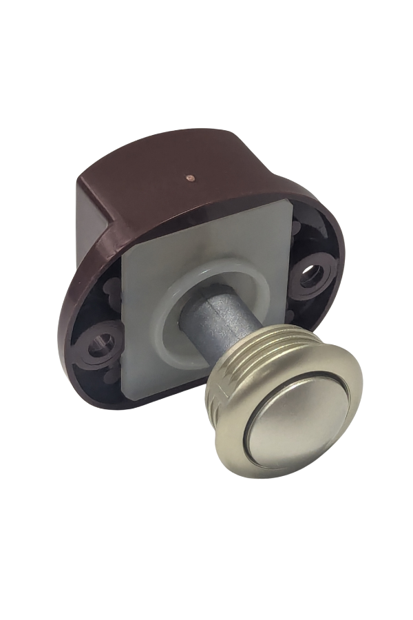 Concealed Push Knob Cabinet Lock System -Satin Nickel/Brown