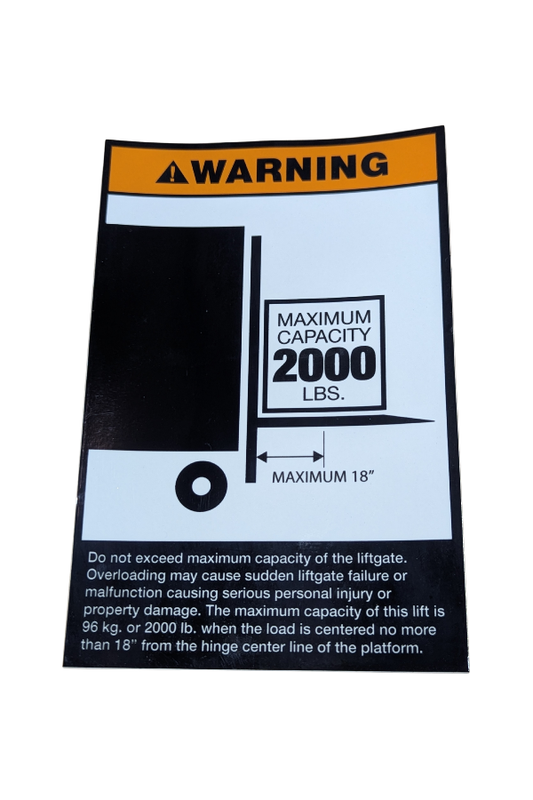 Sticker - Warning - Max Capacity 2000lbs