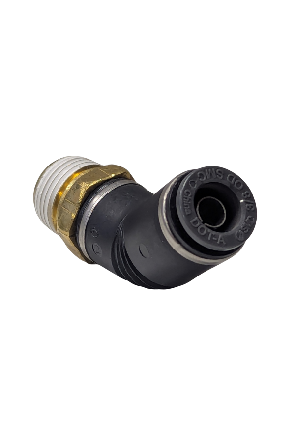 DOT Fitting - 3/8" Thread x 3/8" Push - 45 Degree Bend